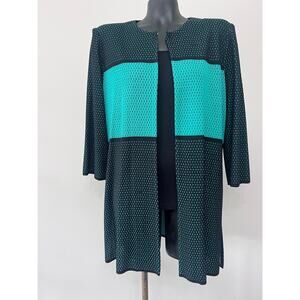 Misook Open Jacket Cardigan Sz XL Green Black Color Block Polka Dot Professional